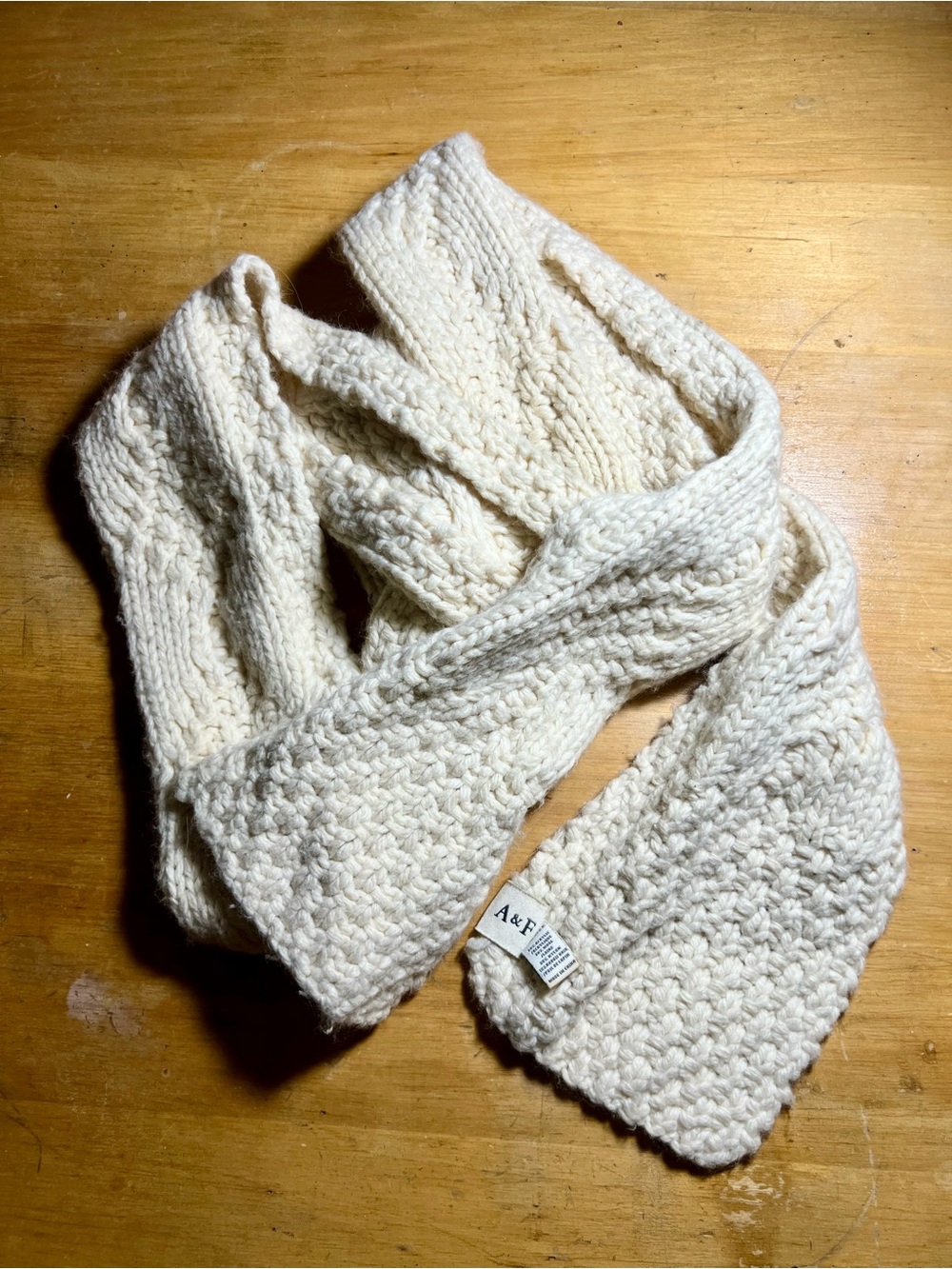 Vintage Abercrombie & Fitch Chunky Cable Knit Wool Blend Scarf